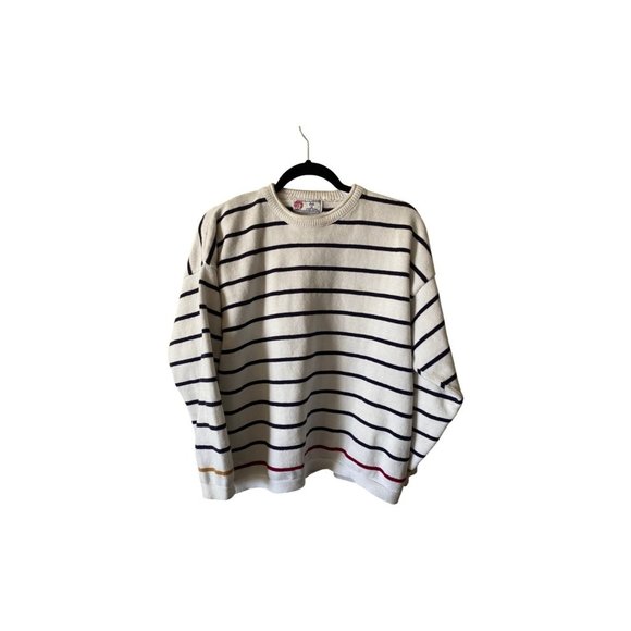 Isle Of Cotton Striped Crew Neck Long Sleeve Ribbed Trim Pullover Sweater XL - Picture 1 of 13